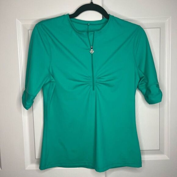 Prana Short Sleeved 1/4 Zip Teal Rashguard Top Women’s Small - Picture 1 of 8